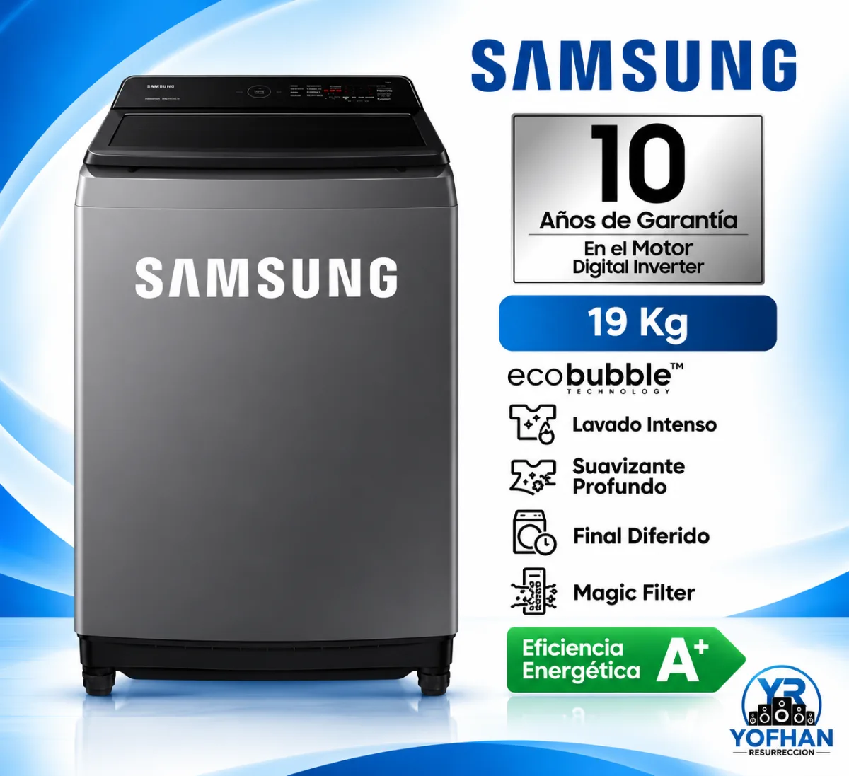 Lavadora Samsung EcoBubble 19KG  Silver