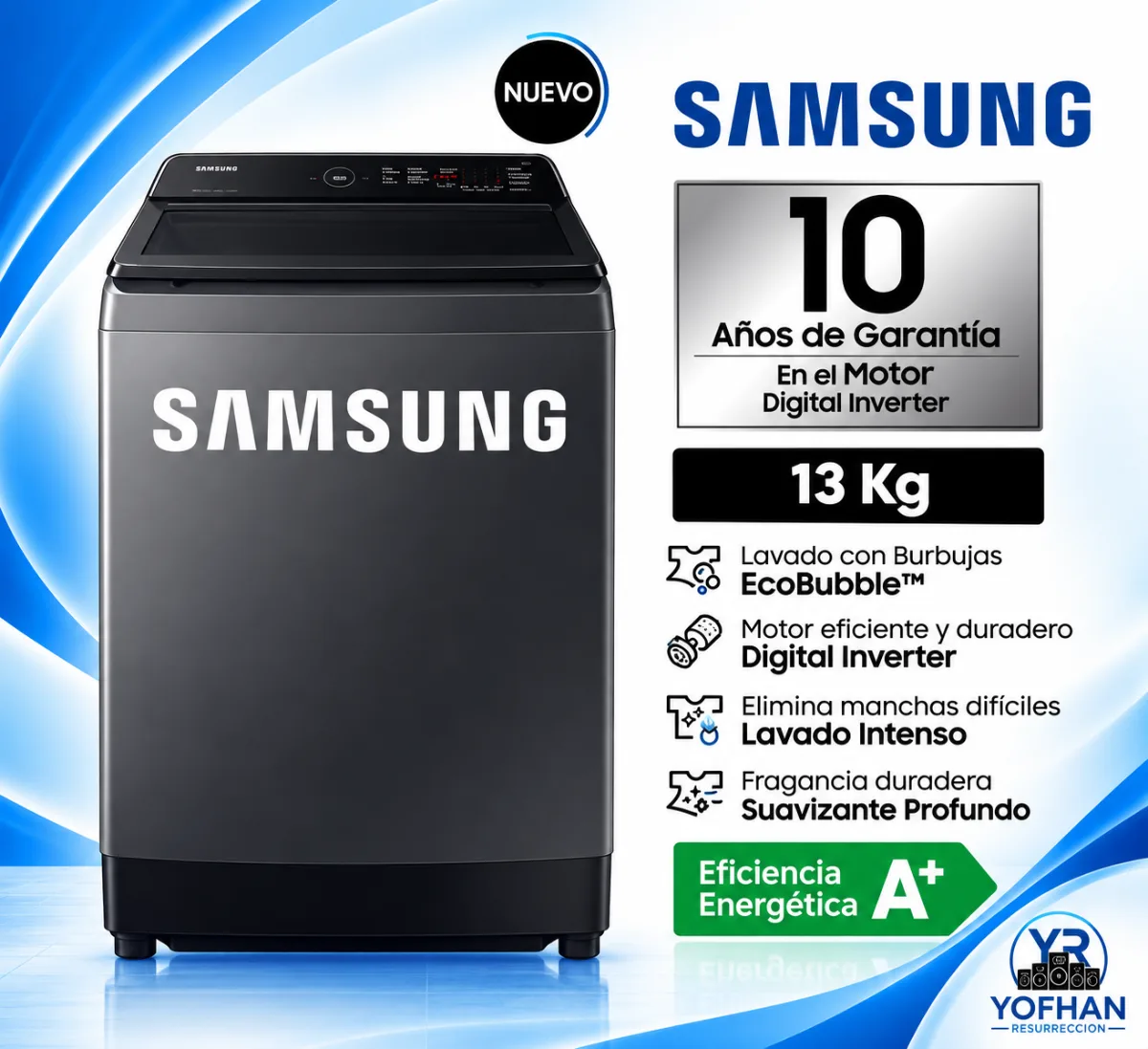 Lavadora Samsung EcoBubble 13Kg Carga Superior  Gris