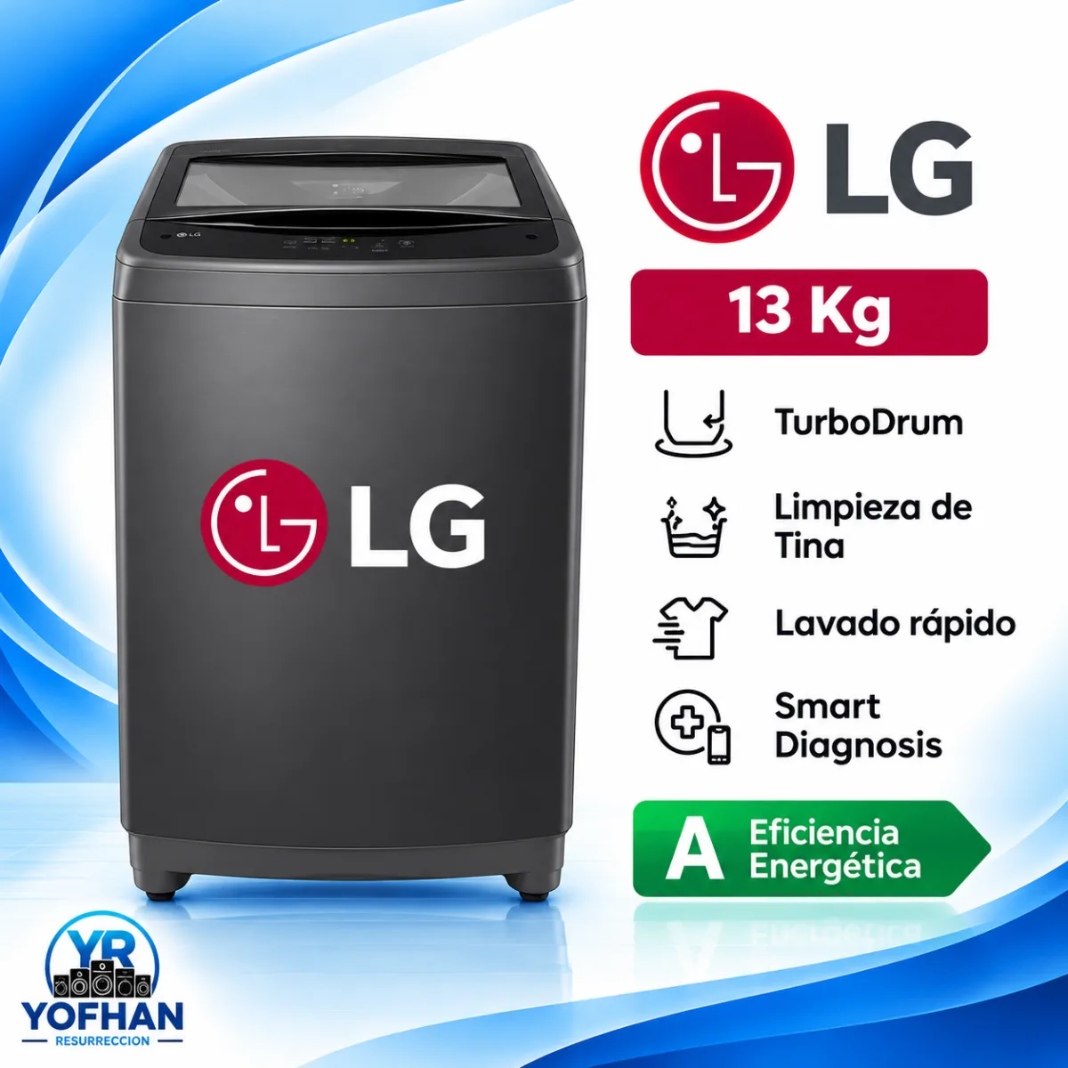 Lavadora LG WT13BVTB 13Kg  Negro Claro