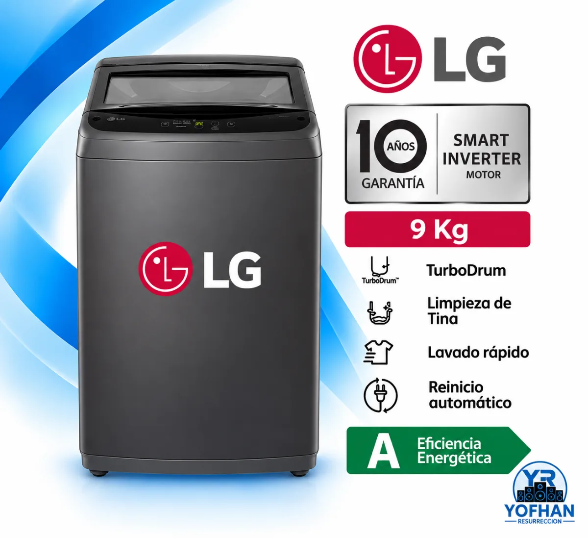 Lavadora LG 9kg  Carga Superior Negro