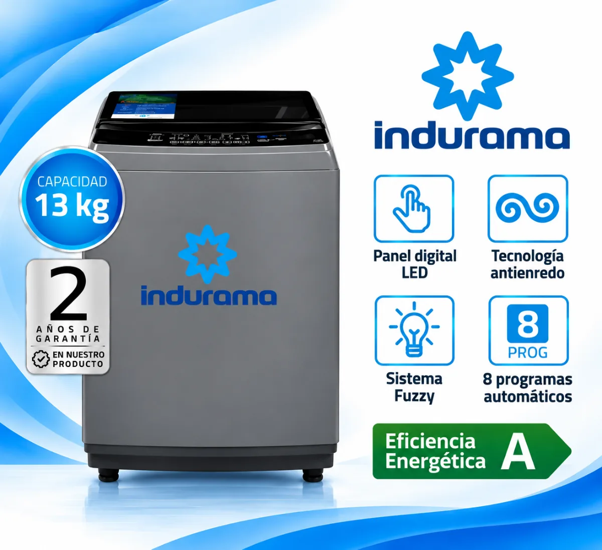 Lavadora Indurama 13Kg Gris Oscuro 