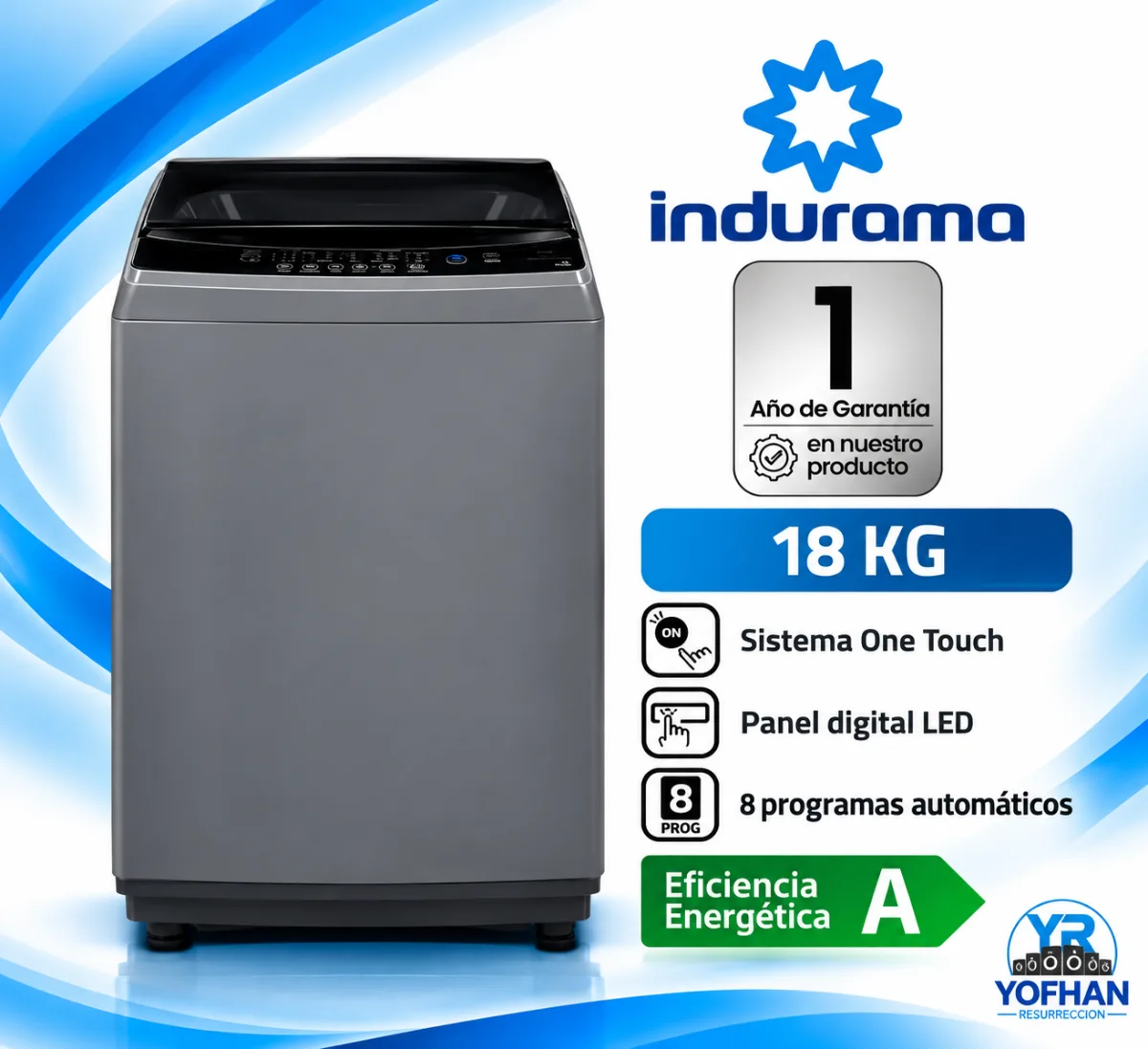 Lavadora Automática Indurama 18KG  Gris Oscuro