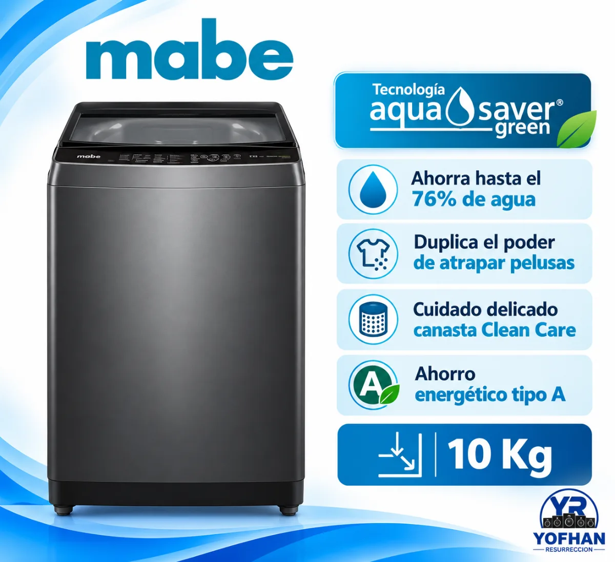 Lavadora Mabe 10 Kg Negro 