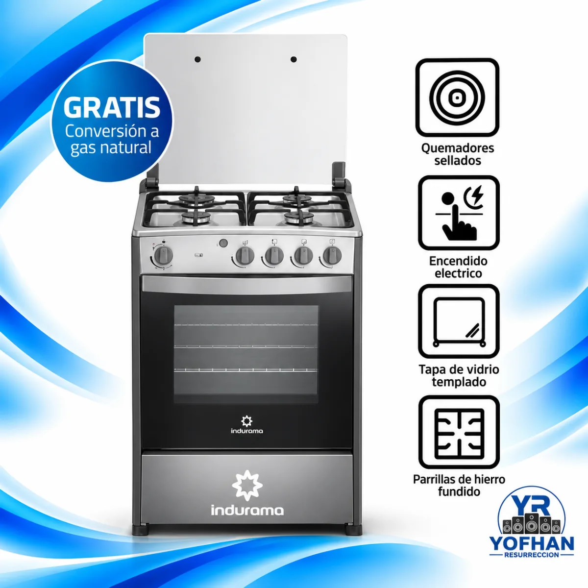 Cocina de Pie Indurama Coruña Qz a Gas 4 Quemadores Croma