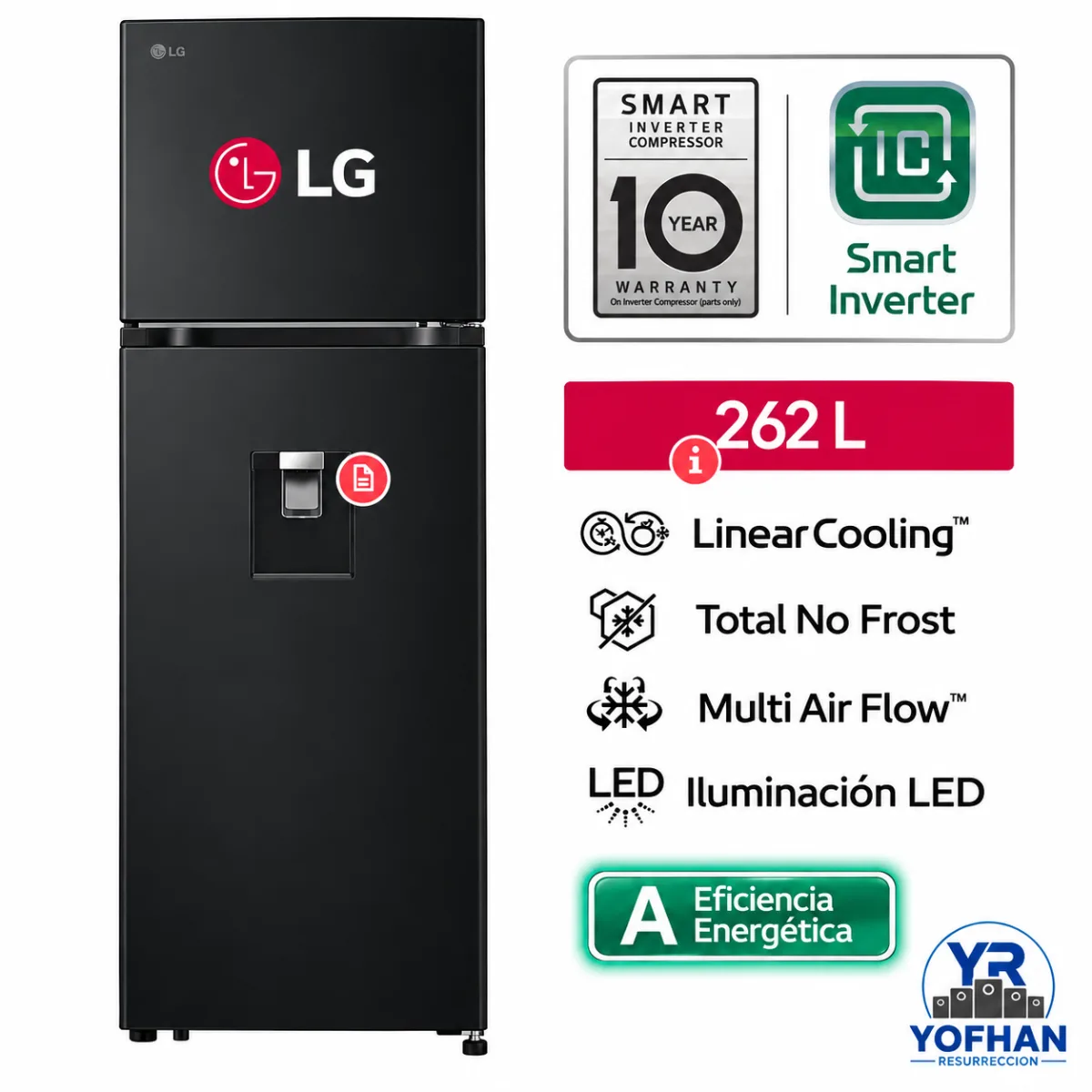 Refrigeradora LG Top Freezer 262L Linear Cooling Negro 